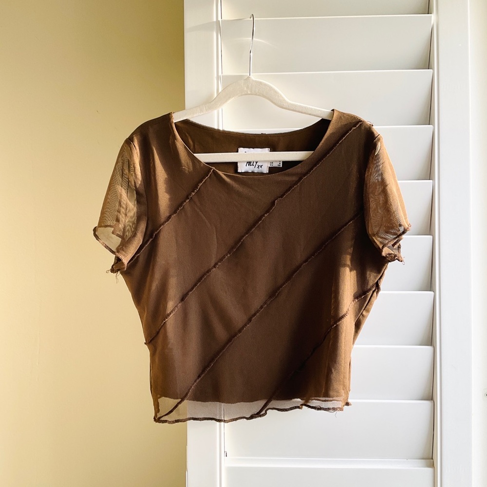 Princess Polly Brown Sheer Short-Sleeve Crop Top
